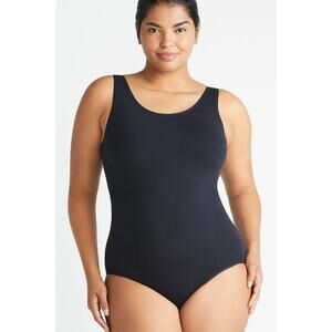 Yummie Black Cotton Blend Scoop Neck Body Suit Plus Size 1X/2X